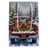 Weimaraner Christmas Red Truck Holiday ミディアムペーパーバッグ (裏面)