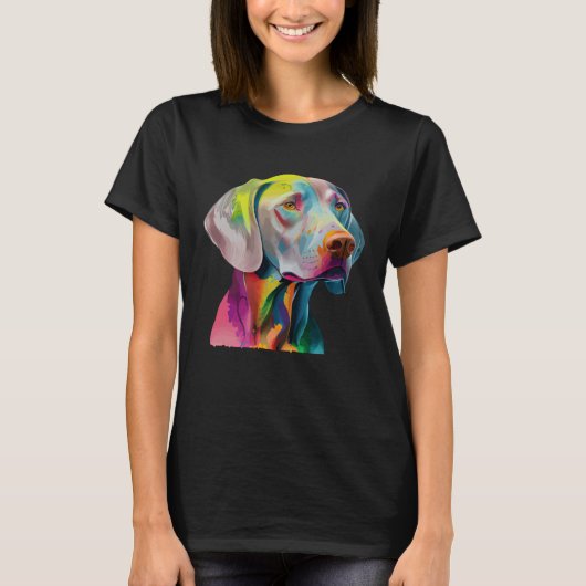 Weimaraner Colorful Pop Splash Tie Dye Rainbow Tシャツ (正面)