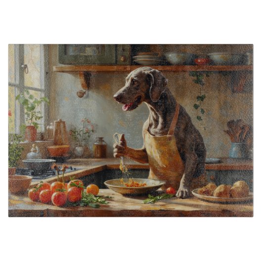 Weimaraner Cooking in Kitchen カッティングボード (正面)