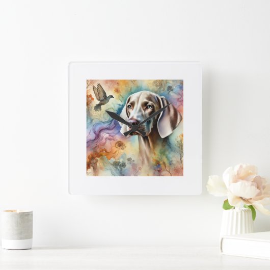 Weimaraner Dog 200624AREF211 - Watercolor スクエア壁時計 (ホーム)
