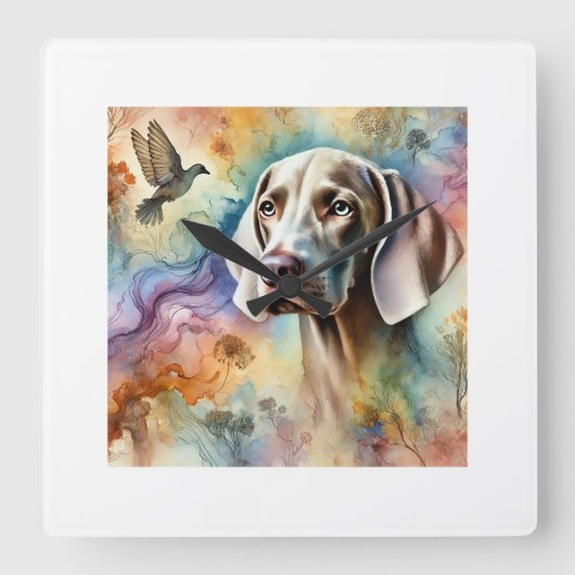 Weimaraner Dog 200624AREF211 - Watercolor スクエア壁時計 (正面)