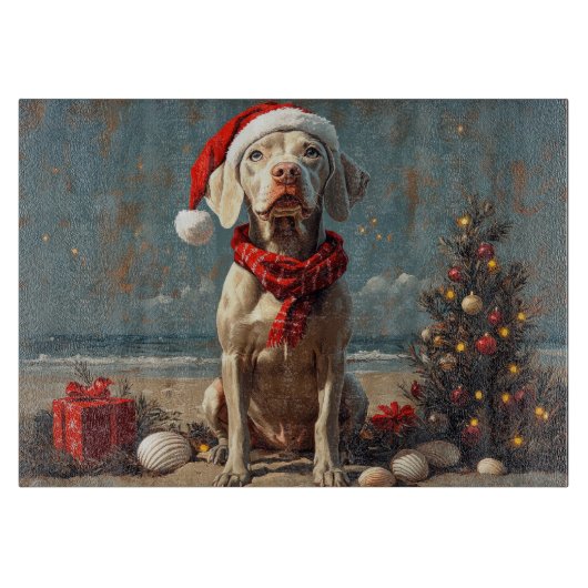 Weimaraner Dog Christmas Vintage Beach カッティングボード (正面)