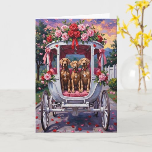 Weimaraner Dog Valentine's Day カード (黄色い花)