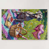 Weimaraner Dog Valentine's Day Rosé Picnic ジグソーパズル (横)