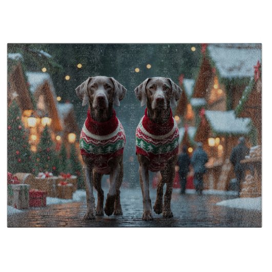 Weimaraner Dogs Christmas Snow Holiday カッティングボード (正面)