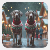 Weimaraner Dogs Christmas Snow Holiday スクエアシール (正面)
