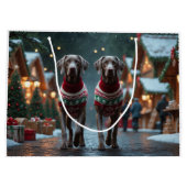 Weimaraner Dogs Christmas Snow Holiday ラージペーパーバッグ (裏面)