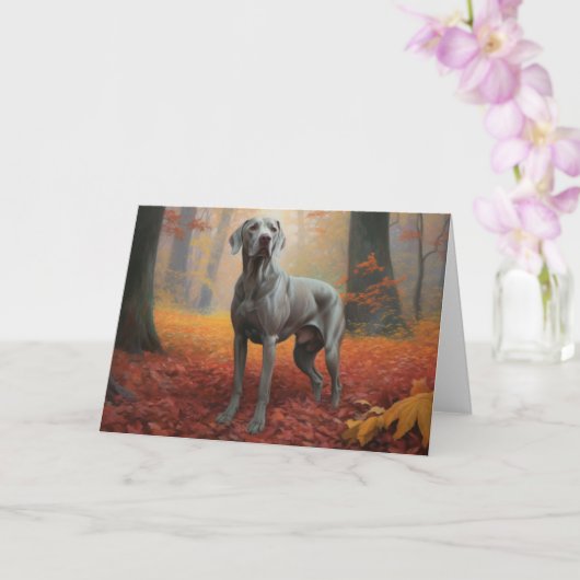 Weimaraner in Autumn Leaves Fall Inspire カード (蘭)