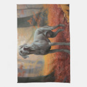 Weimaraner in Autumn Leaves Fall Inspire キッチンタオル (縦)