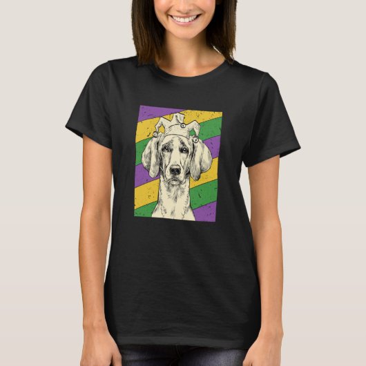 Weimaraner Jester Mardi Gras Dog Mom or Dad Tシャツ (正面)