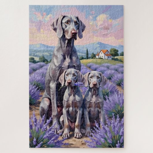 Weimaraner Lavender Field Art ジグソーパズル (縦)