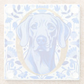 Weimaraner peering thru the letter "O" in Gold ガラスコースター (裏面)
