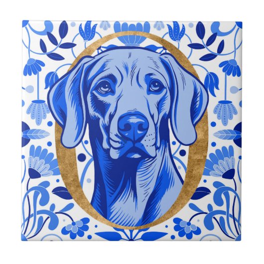 Weimaraner peering thru the letter "O" in Gold タイル (正面)