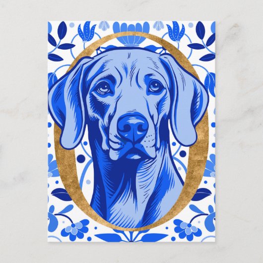 Weimaraner peering thru the letter "O" in Gold ポストカード (正面)