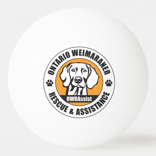 Weimaraner peering thru the letter "O" in Gold 卓球ボール (裏面)