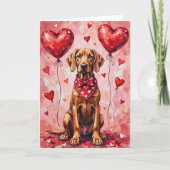 Weimaraner Valentine Dog Sitting with Hearts Red カード (正面)