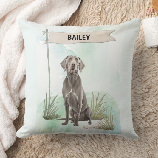 Weimaraner Watercolor Personalized Dog クッション (ブランケット)