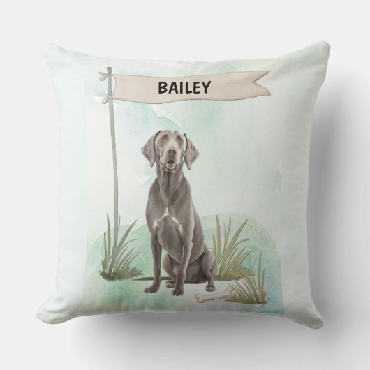Weimaraner Watercolor Personalized Dog クッション (正面)