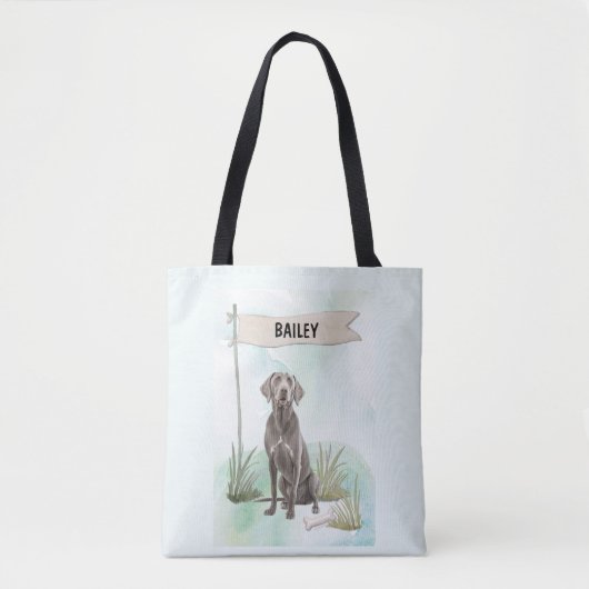 Weimaraner Watercolor Personalized Dog トートバッグ (正面)