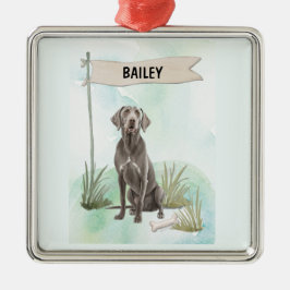 Weimaraner Watercolor Personalized Dog メタルオーナメント