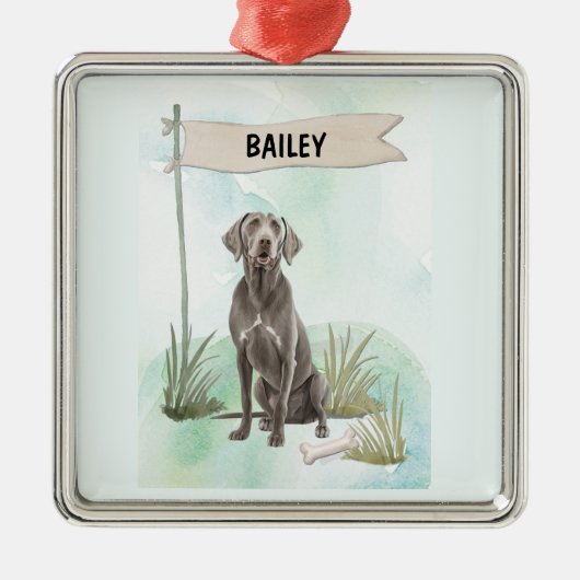 Weimaraner Watercolor Personalized Dog メタルオーナメント (正面)