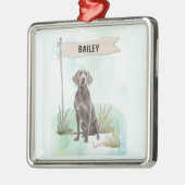Weimaraner Watercolor Personalized Dog メタルオーナメント (左)