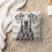 Weimaraner Watercolor Silver Wave Art クッション (ブランケット)