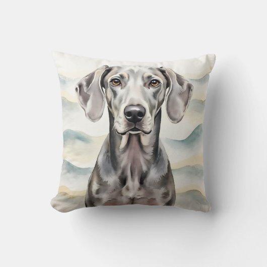 Weimaraner Watercolor Silver Wave Art クッション (正面)