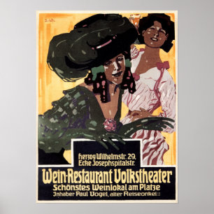 WEINレストランボルクシアター1908年旧ドイツ広告 ポスター