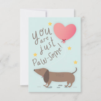 Weiner Dog & Balloon Valentine's Day Card 招待状