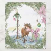 Weinflaschen Etikett mit süssem Pony, Weihnachten ワインラベル (シングルラベル)