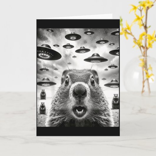 Weird Groundhogs Selfie With Alien Ufo Funny Groun カード (黄色い花)
