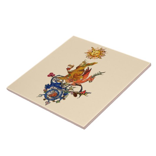 WEIRD MEDIEVAL BESTIARY,ALCHEMIST,RED DRAGON ,SUN  タイル (側面)