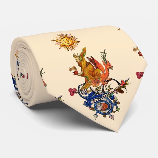 WEIRD MEDIEVAL BESTIARY,ALCHEMIST,RED DRAGON ,SUN ネクタイ (ロール)