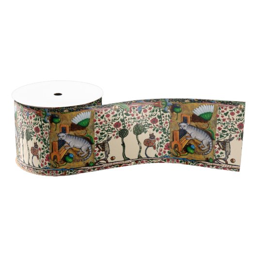 WEIRD MEDIEVAL BESTIARY, MUSIC,CAT PLAYING ORGAN グログランリボン (リール)