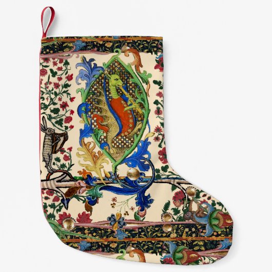 WEIRD MEDIEVAL BESTIARY MUSIC,DRAGON PLAYING FLUTE スモールクリスマスストッキング (正面)