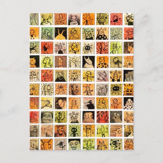Weird Strange Cartoon Faces Color Squares ポストカード (正面)