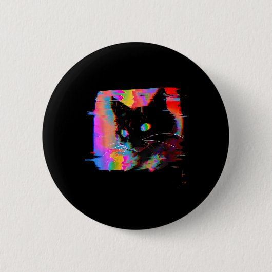 Weirdcoreサイケデリック Cat Vaporwave Eutitic Trip 缶バッジ (正面)
