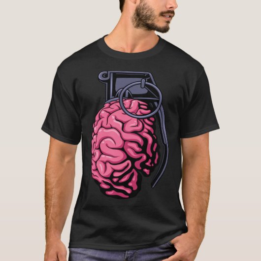 Weirdcore Brain Grenade Surreal Military Soldier V Tシャツ (正面)