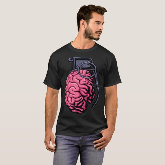 Weirdcore Brain Grenade Surreal Military Soldier V Tシャツ (正面フル)