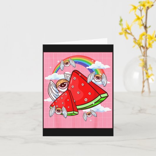 Weirore Aesthetic Kawaii Watermelon Eyes Winged Ey カード (黄色い花)