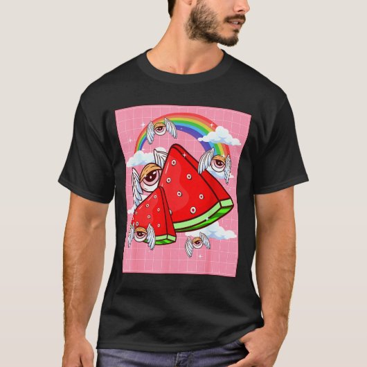 Weirore Aesthetic Kawaii Watermelon Eyes Winged Ey Tシャツ (正面)