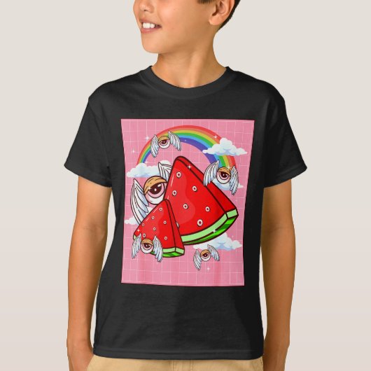 Weirore Aesthetic Kawaii Watermelon Eyes Winged Ey Tシャツ (正面)