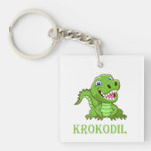 weiß grün Krokodil Cartoon キーホルダー (正面)