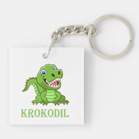 weiß grün Krokodil Cartoon キーホルダー (裏面)