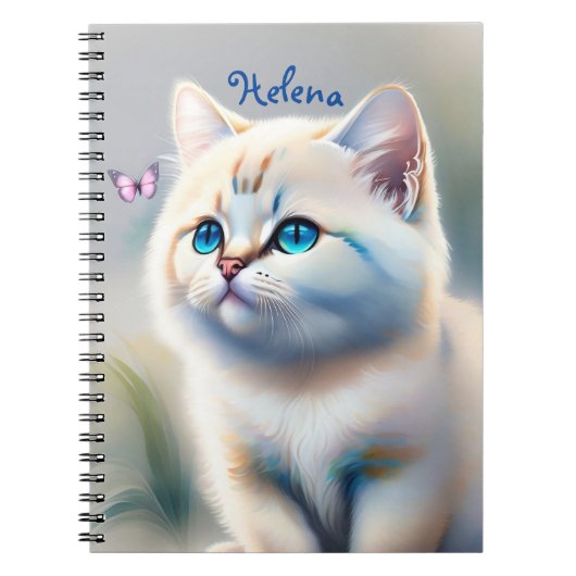 weiße Katze mit blauen Augen Wasserfarbenbild ノートブック (正面)
