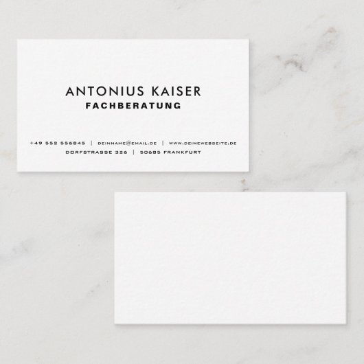 Weiße professionelle einfarbige elegante moderne  名刺 (正面/裏面)