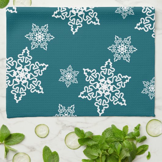 Weiße Schneeflocken  キッチンタオル (折り畳み)