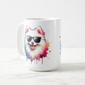 Weißer kleiner Spitz Hund mit Sonnenbrille コーヒーマグカップ (正面左)