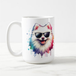 Weißer kleiner Spitz Hund mit Sonnenbrille コーヒーマグカップ